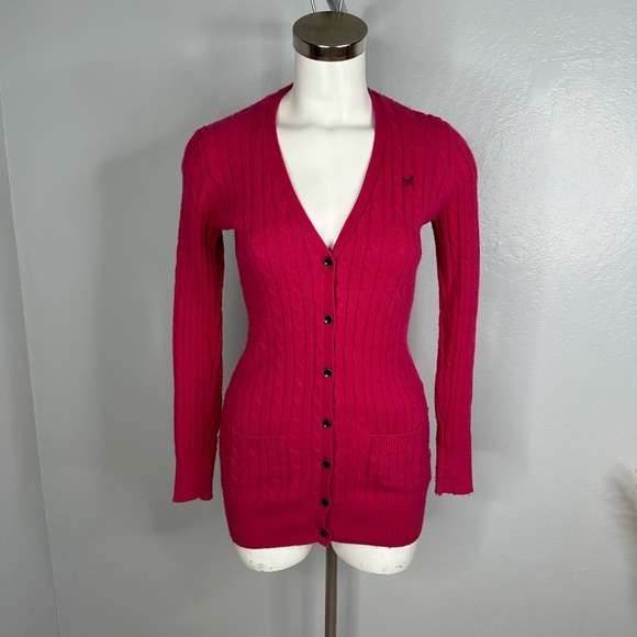 Crew Clothing Co Cardigan Pink Long Style Cotton Wool Thick Ribbing Sz 12 - Picture 3 of 14